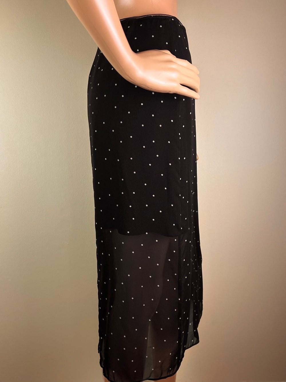 NEW VINCE BLACK POLKA DOT SILK MIDI SKIRT - Picture 6 of 9